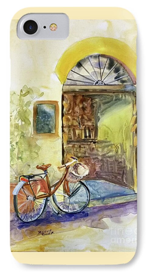 Bike Scene iPhone 7 Case featuring the painting Market Day in Lucca by Bonnie Rinier