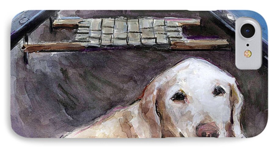 Dog In Canoe iPhone 7 Case featuring the painting Me You Canoe by Molly Poole