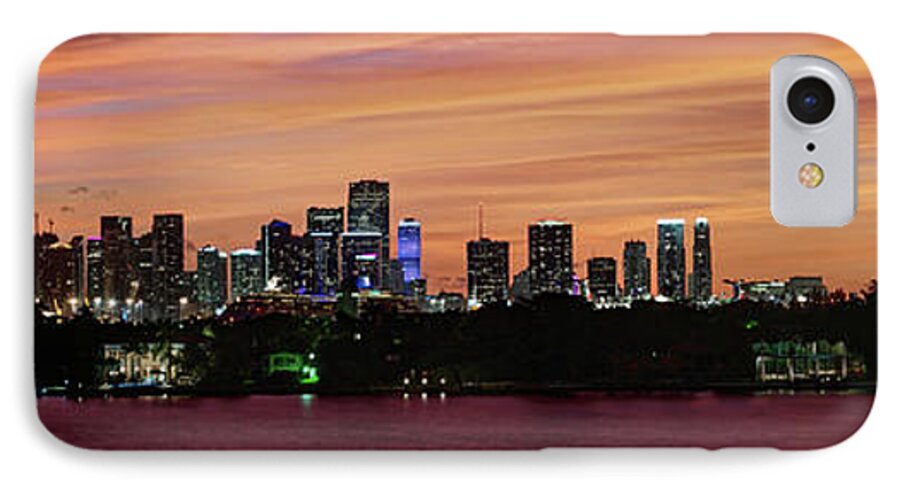 Miami Skyline iPhone 7 Case featuring the photograph Miami Sunset Panorama by Gary Dean Mercer Clark