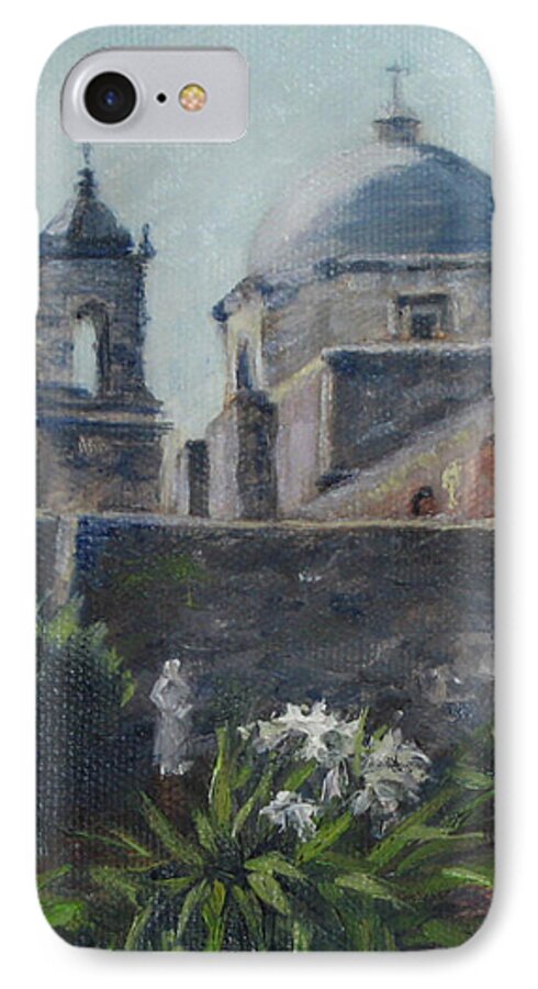 Texas iPhone 7 Case featuring the painting Mission Concepcion in San Antonio by Connie Schaertl