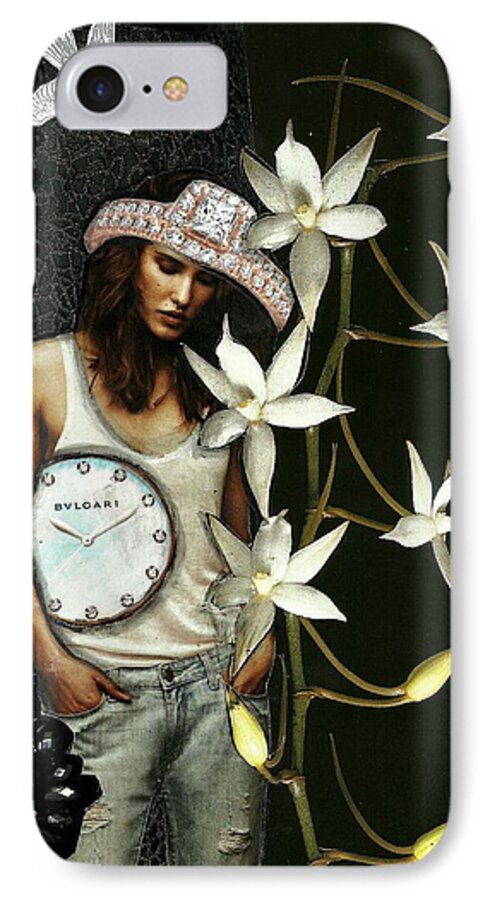 Girl iPhone 7 Case featuring the mixed media Mixed Media Collage Lost In Thought by Lisa Noneman