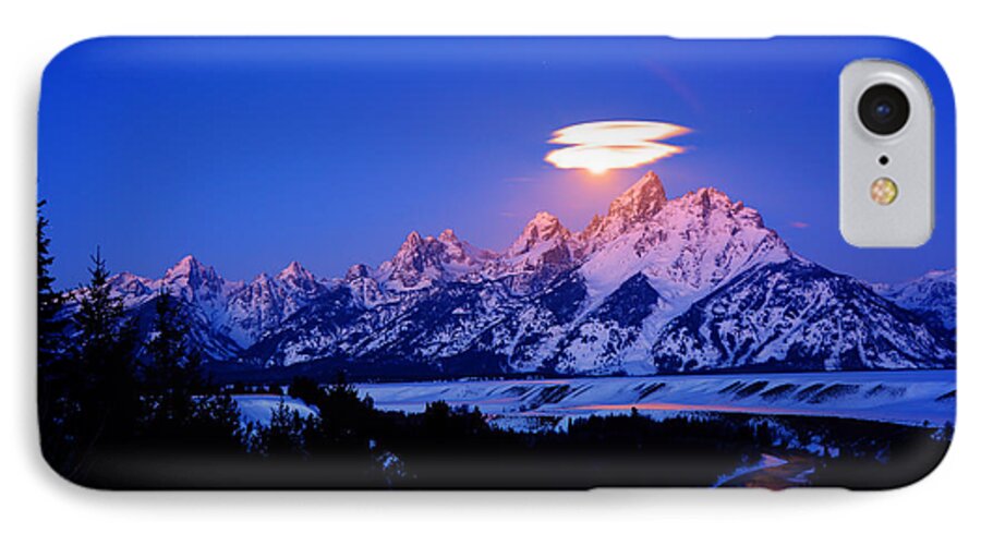 Moon Sets At The Snake River Overlook In The Tetons Salani iPhone 7 Case featuring the photograph Moon Sets at the Snake River Overlook in the Tetons by Raymond Salani III