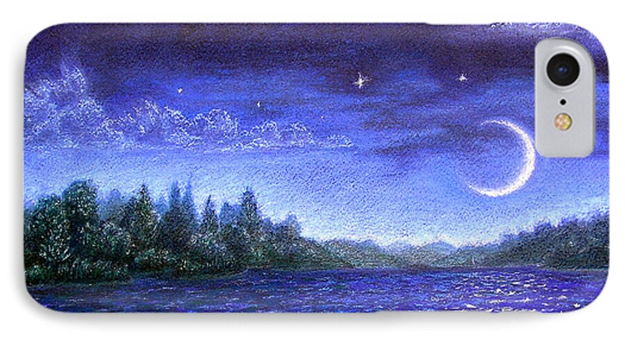 Moonlit iPhone 7 Case featuring the pastel Moonlit Lake by Michael Heikkinen