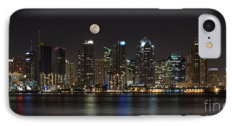 Panorama iPhone 7 Case featuring the photograph Moonrise over San Diego by Sandra Bronstein