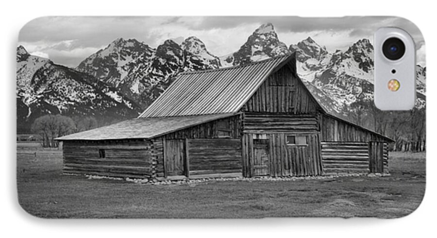 Black And White iPhone 7 Case featuring the photograph Mormon Homestead Barn Black And White by Adam Jewell