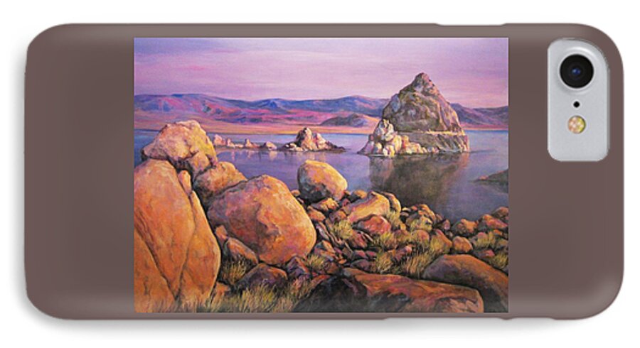 Nature iPhone 7 Case featuring the painting Morning Colors at Lake Pyramid by Donna Tucker
