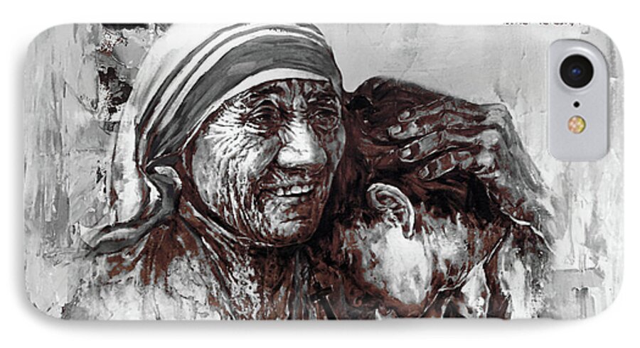 Mother Teresa iPhone 7 Case featuring the painting Mother Teresa Of Calcutta Portrait by Gull G
