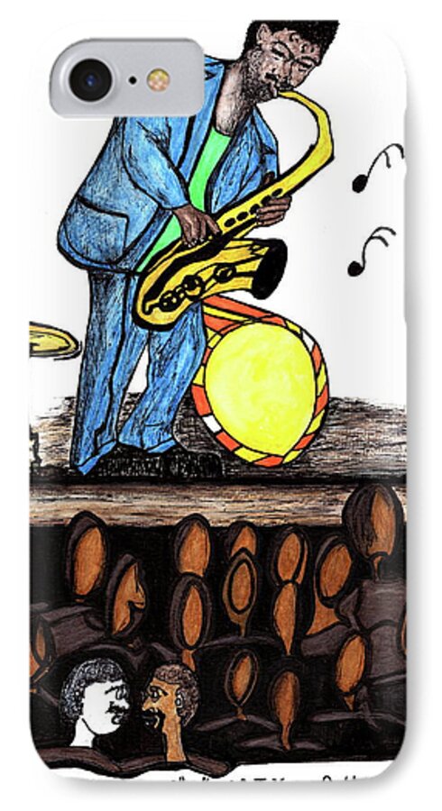 Cartoon iPhone 7 Case featuring the mixed media Music Man Cartoon by Michelle Gilmore