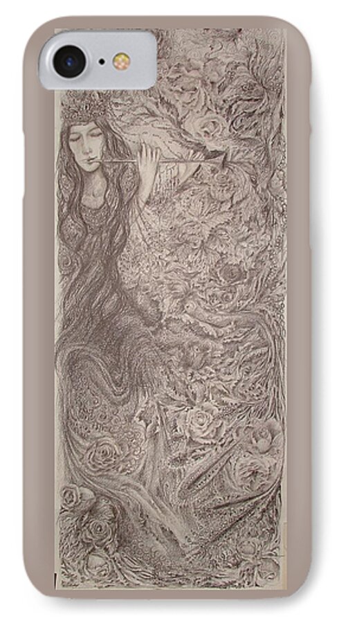 Nature iPhone 7 Case featuring the drawing Nature's song by Rita Fetisov