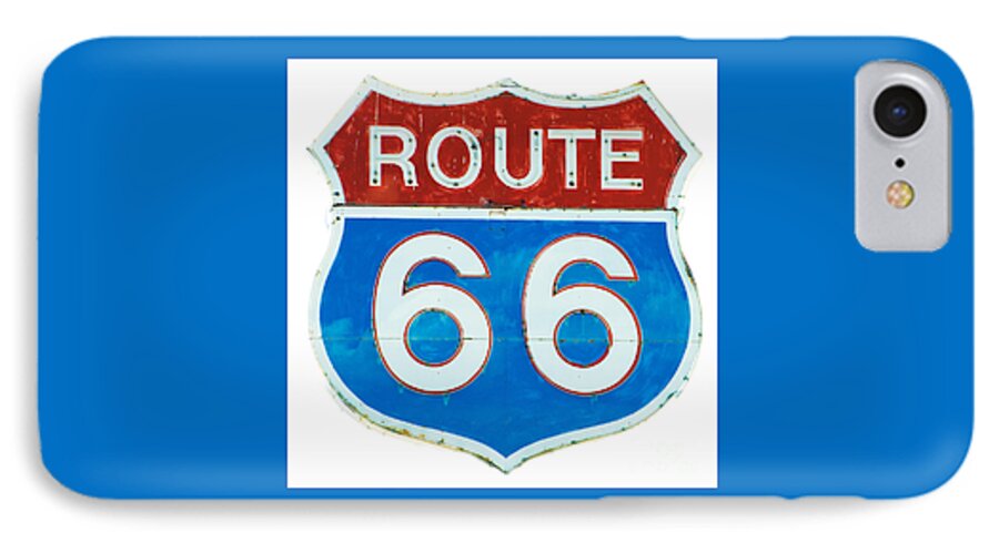 Route 66 iPhone 7 Case featuring the photograph Neon Route 66 Sign by Mary Jane Armstrong
