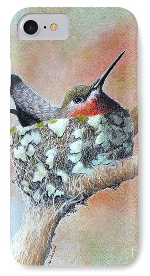 Hummingbirds iPhone 7 Case featuring the drawing Nesting Anna by Phyllis Howard