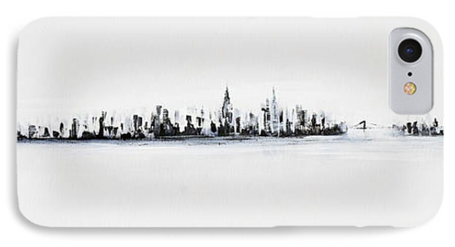 Original iPhone 7 Case featuring the painting New York City Skyline Black And White by Jack Diamond