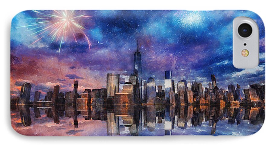 City iPhone 7 Case featuring the photograph New York Fireworks by Ian Mitchell