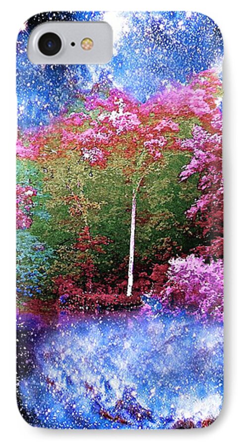 Night iPhone 7 Case featuring the painting Night Trees Starry Lake by Saundra Myles