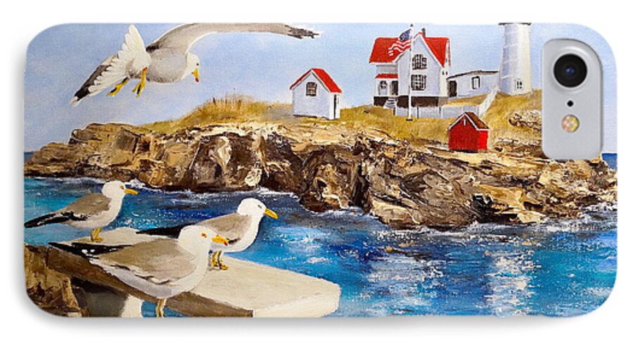 Lighthouse iPhone 7 Case featuring the painting Nubble Light by Alan Lakin