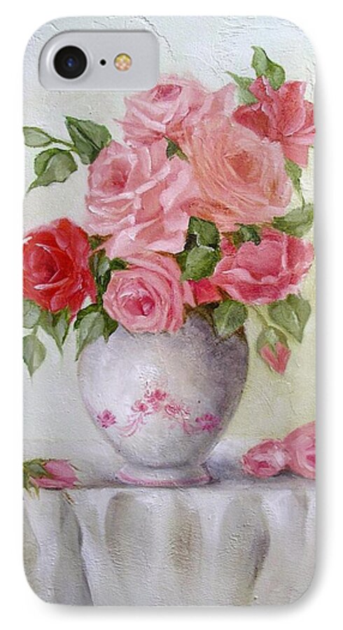 Shabby Chic iPhone 7 Case featuring the painting Oil Vase Rose by Chris Hobel
