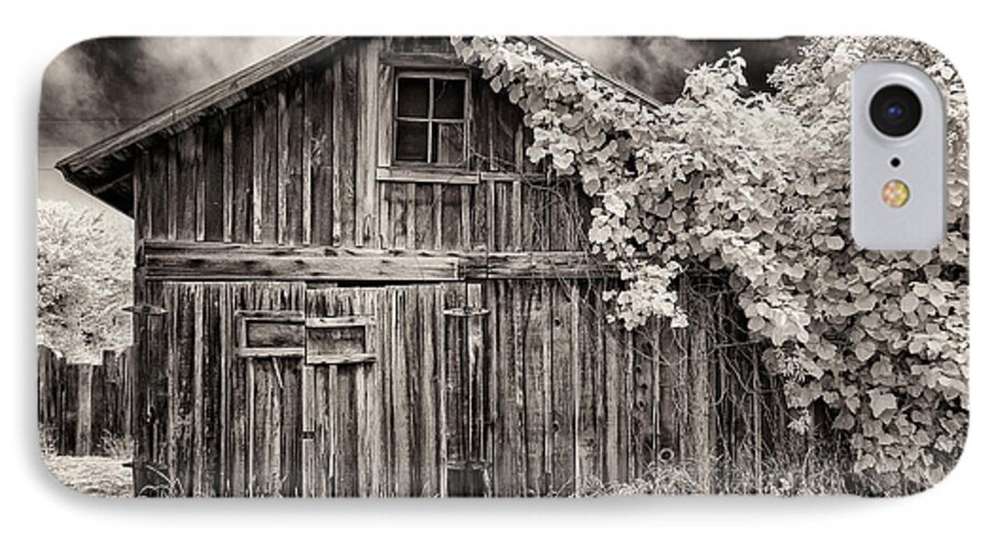 Old Shed iPhone 7 Case featuring the photograph Old Shed in Sepia by Greg Nyquist