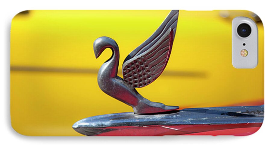 Charles Harden Photography Oldsmobile Packard Hood Ornament Havana Cuba Car Automobile Red Yellow Chrome Swan Bird iPhone 7 Case featuring the photograph Oldsmobile Packard Hood Ornament Havana Cuba by Charles Harden