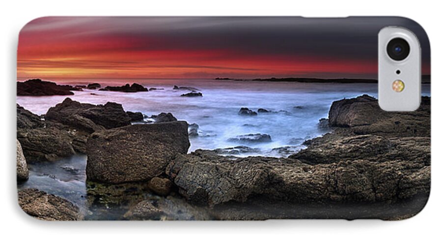 #rainbow #john #chivers #seascape #landscape #cornwall #rocks #rocky #colourful #interesting #beautiful #magical #fantastic #stunning #relaxing #sand #sea #waves #crashing #panoramic #long #red iPhone 7 Case featuring the photograph Opposites Attract by John Chivers
