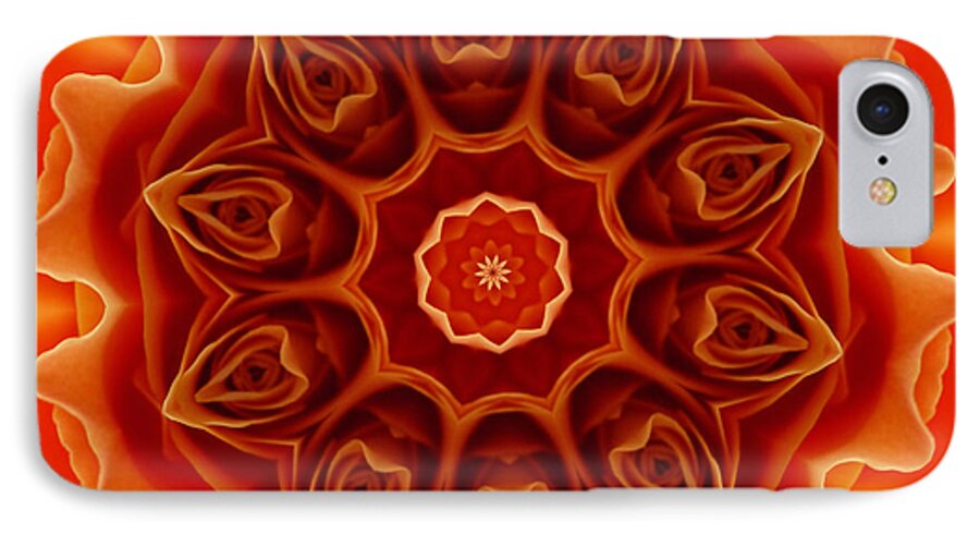 Flower iPhone 7 Case featuring the digital art Orange Rose Mandala by Julia Underwood