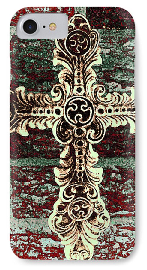 Iron iPhone 7 Case featuring the photograph Ornate Cross 1 by Angelina Tamez