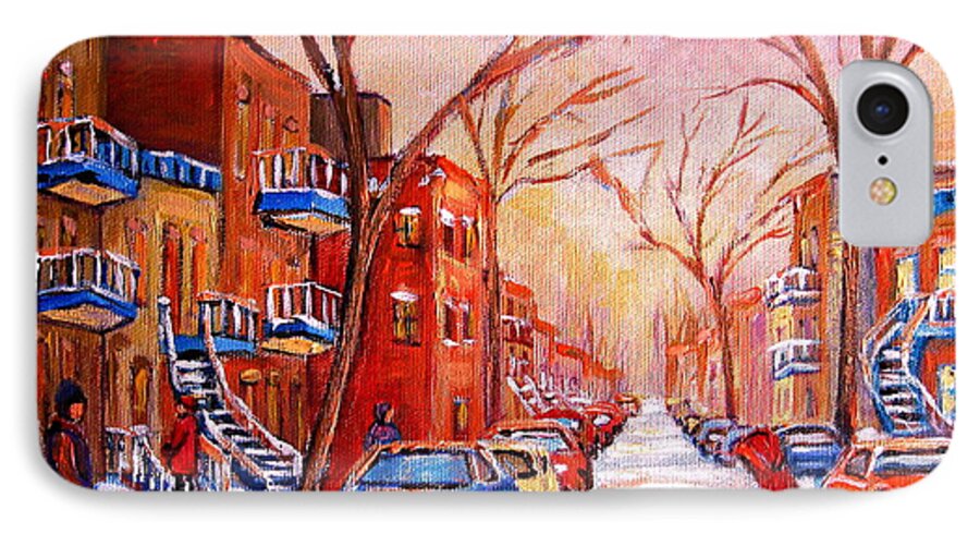 Montreal iPhone 7 Case featuring the painting Out for a Walk with Mom by Carole Spandau