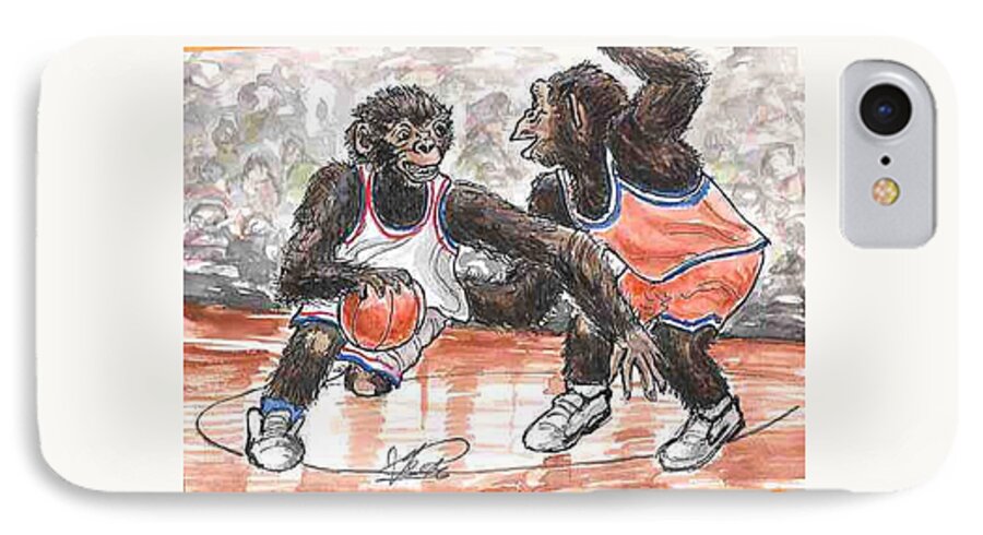 Basketball iPhone 7 Case featuring the painting Out of my Way by George I Perez