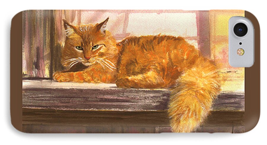 Orange Tabby iPhone 7 Case featuring the painting Outside Orange Tabby by Mary Jo Zorad