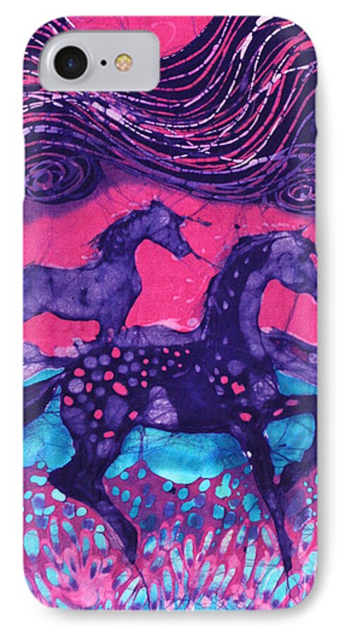 Batik iPhone 7 Case featuring the tapestry - textile Painted Horses Below the Wind by Carol Law Conklin
