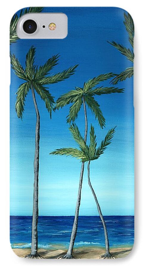 Palm iPhone 7 Case featuring the painting Palm Trees on Blue by Anastasiya Malakhova