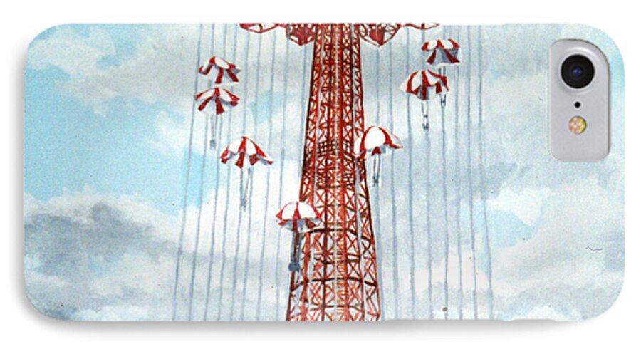 Parachute Jump iPhone 7 Case featuring the painting Parachute Jump in Coney Island New York by Bonnie Siracusa