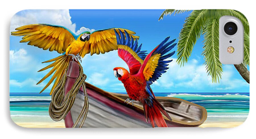 Macaw Parrots iPhone 7 Case featuring the digital art Parrots of the Caribbean by Glenn Holbrook