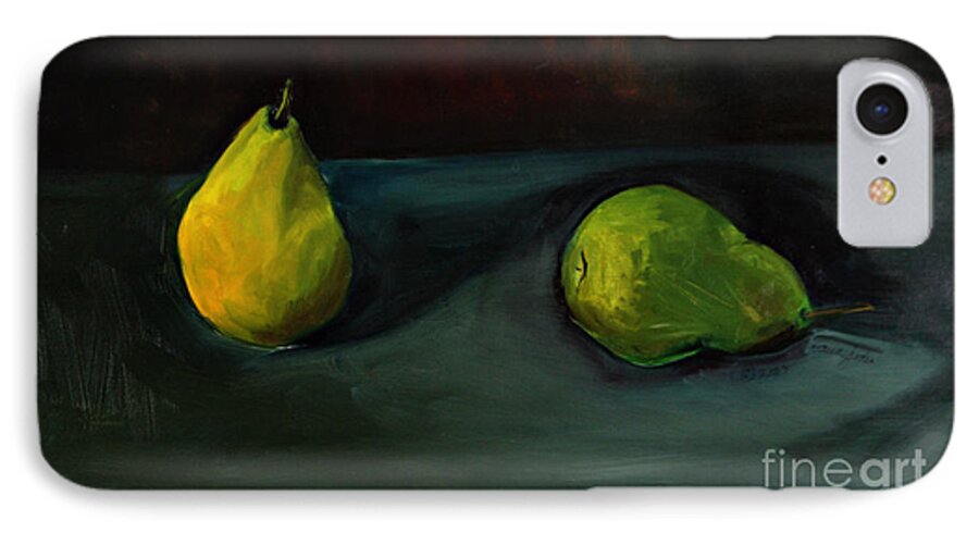 Oil Painting iPhone 7 Case featuring the painting Pears Apart by Daun Soden-Greene