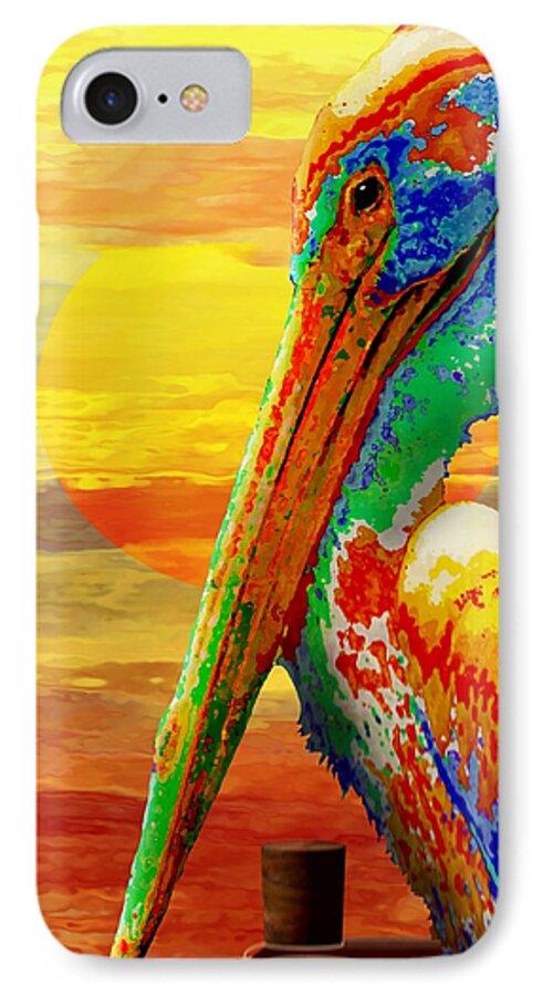 Pelican iPhone 7 Case featuring the digital art Pelican Sunset by Wally Boggus