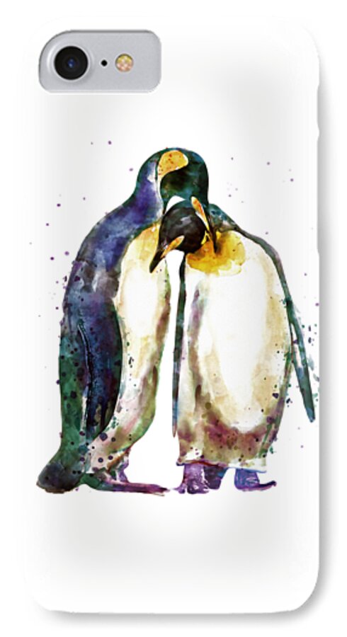Marian Voicu iPhone 7 Case featuring the painting Penguin Couple by Marian Voicu