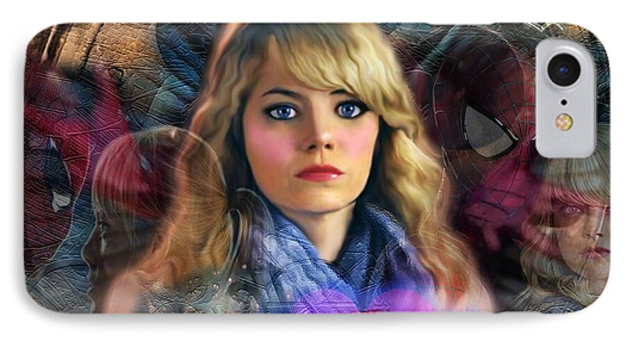 Barbaka iPhone 7 Case featuring the digital art Peter Parker's Haunting Memories of Gwen Stacy by Barbara Tristan