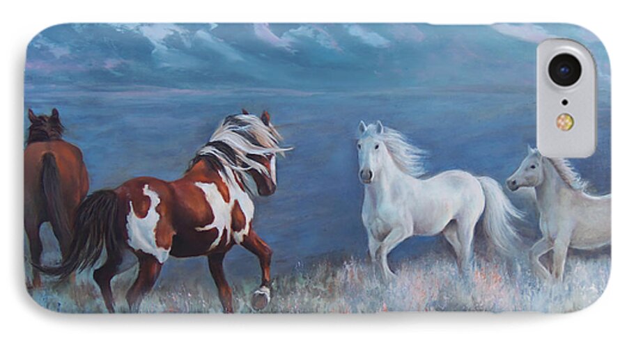 Horse Painting iPhone 7 Case featuring the painting Phantom of the Mountains by Karen Chatham