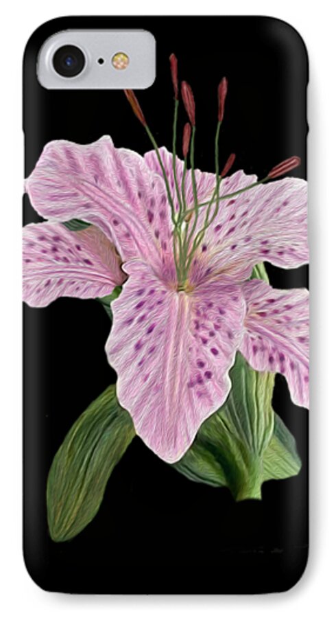 Pink Tiger Lily iPhone 7 Case featuring the digital art Pink Tiger Lily Blossom by Walter Colvin