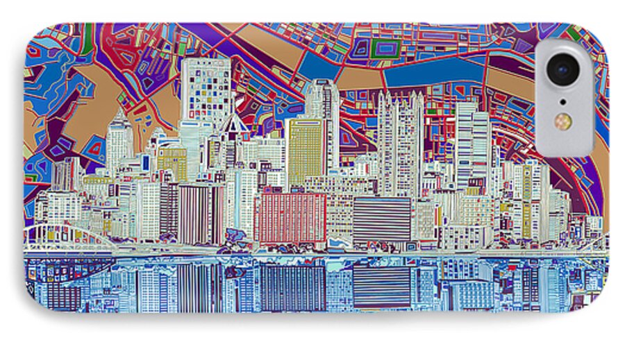 Pittsburgh iPhone 7 Case featuring the painting Pittsburgh skyline abstract 6 by Bekim M