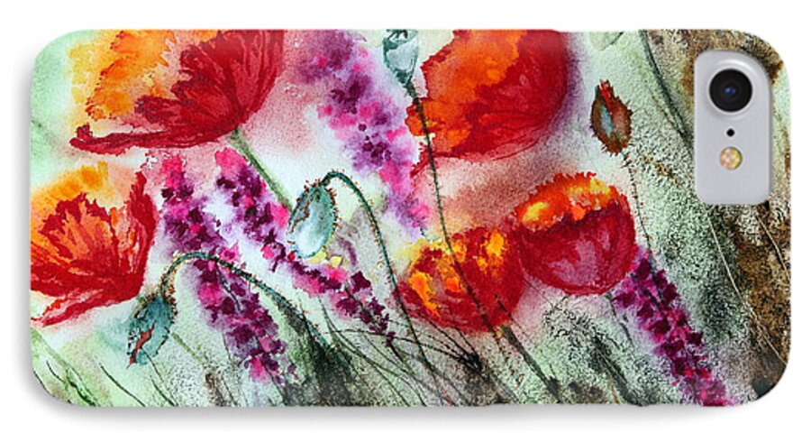 Floral Watercolor iPhone 7 Case featuring the painting Poppies in the Wind by Maria Barry