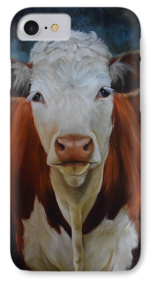 Cow Face iPhone 7 Case featuring the painting Portrait of Sally The Cow by Cheri Wollenberg
