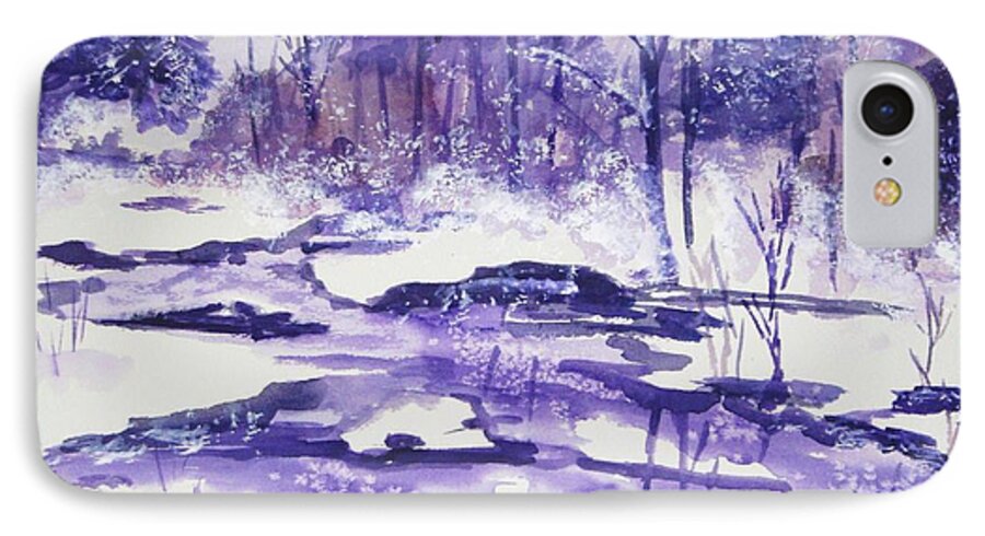Icy Creek iPhone 7 Case featuring the painting Purple Ice on Kaaterskill Creek by Ellen Levinson