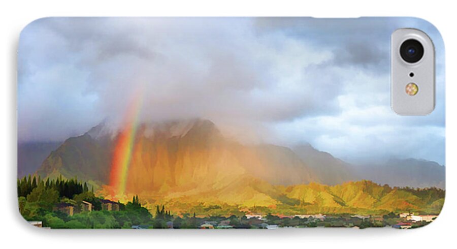 Hawaii iPhone 7 Case featuring the photograph Puu Alii with Rainbow by Dan McManus