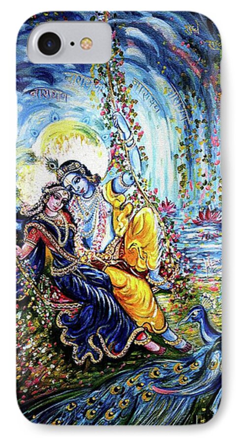 Krishna iPhone 7 Case featuring the painting Radha Krishna Jhoola Leela by Harsh Malik
