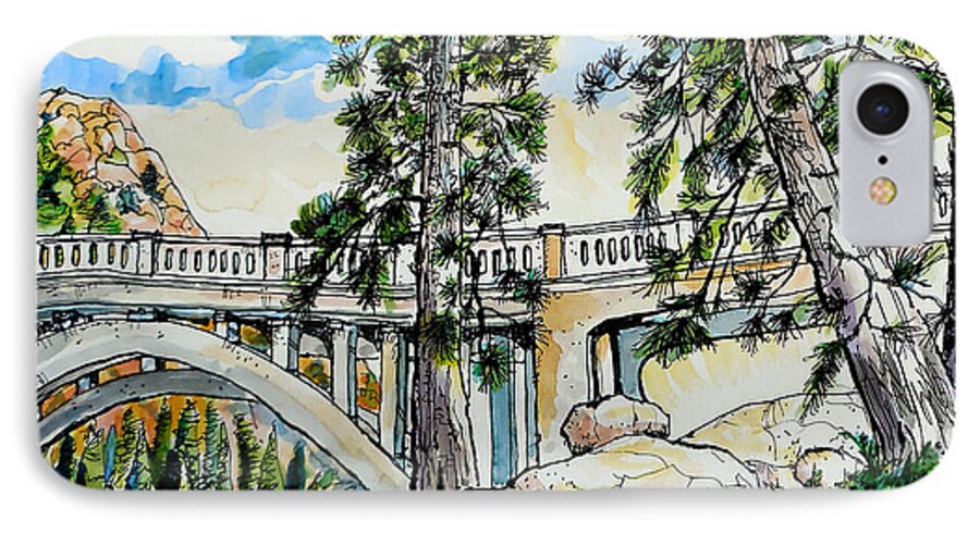 Bridges iPhone 7 Case featuring the painting Rainbow Bridge At Donner Summit by Terry Banderas