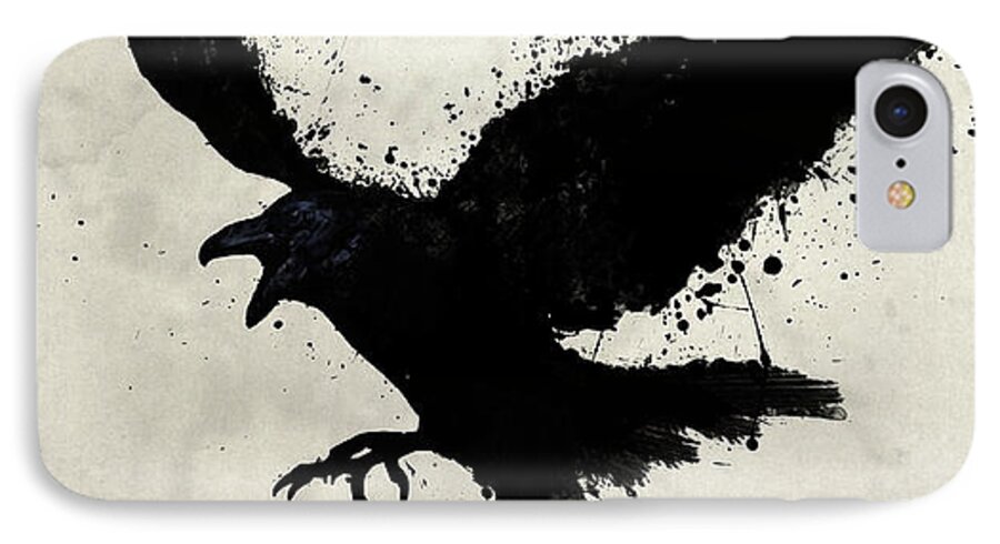 Raven Bird Sketch Spatter Drips Animal Wildlife Crow Hugin Munin Odin Mythological Viking Poe Nevermore Digital Illustration iPhone 7 Case featuring the digital art Raven by Nicklas Gustafsson