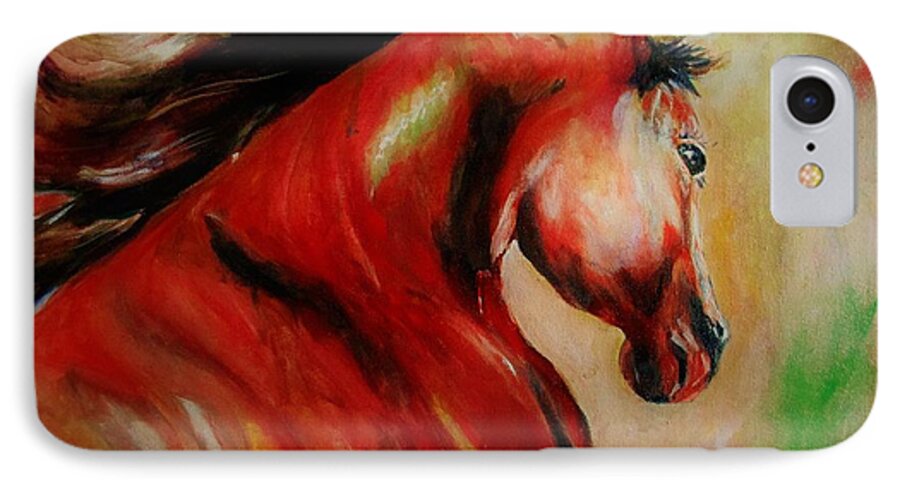 Horse iPhone 7 Case featuring the painting Red breed by Khalid Saeed