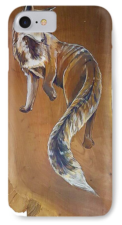 Fox iPhone 7 Case featuring the painting Red Fox on Cherry Slab by Jacqueline Hudson