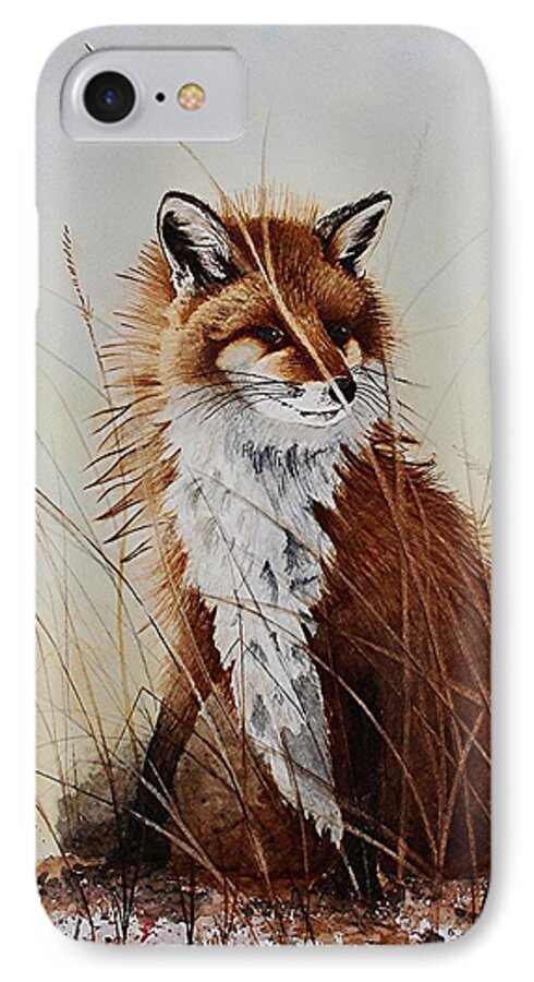 Wildlife iPhone 7 Case featuring the painting Red Fox Waiting on Breakfast by Jimmy Smith