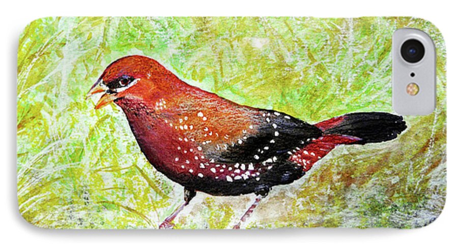 Bird iPhone 7 Case featuring the painting Red Munia by Jasna Dragun